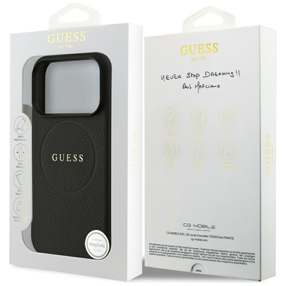 Guess Grained Ring MagSafe-fodral för iPhone 17 Pro - svart