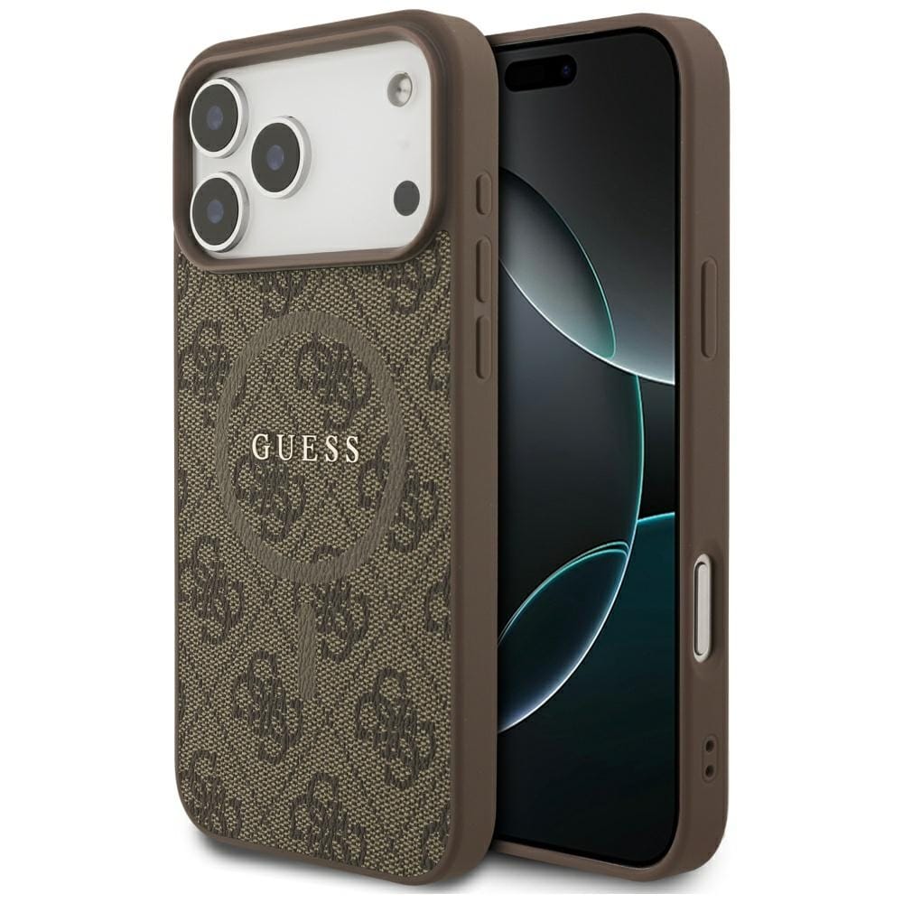Guess 4G Ring Classic Logo MagSafe-fodral för iPhone 17 Pro Max - Brun