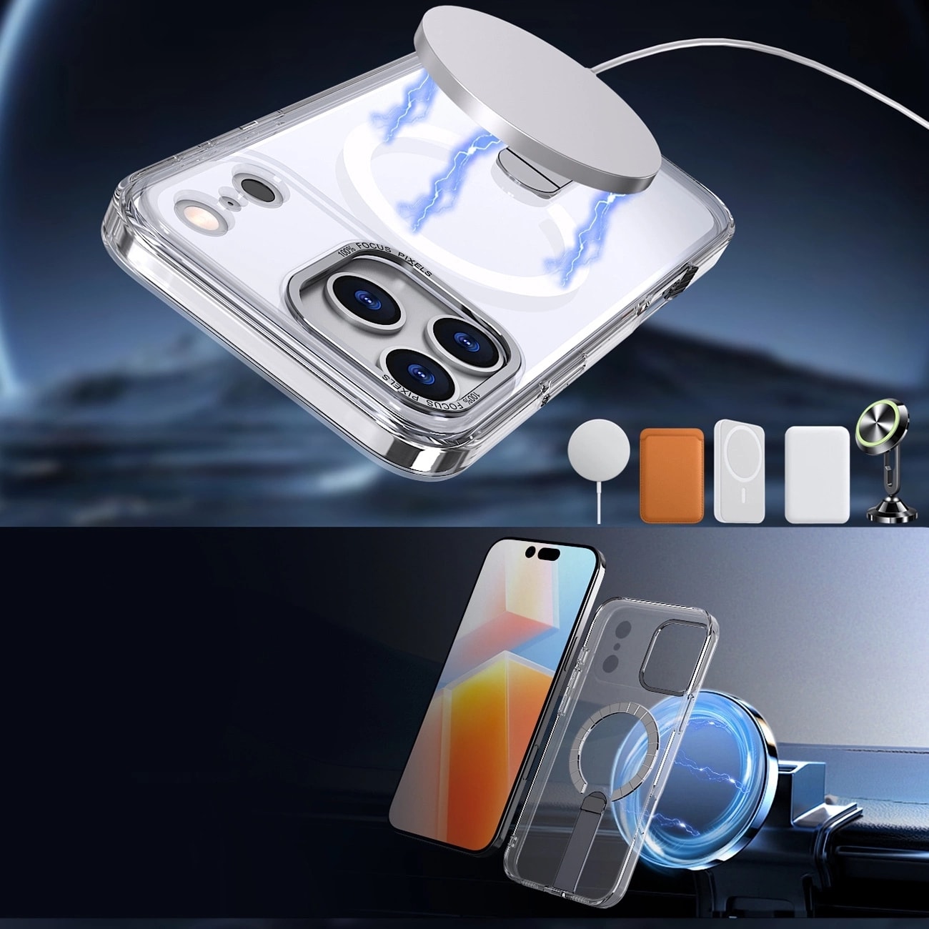 Hybrid Armor X-fodral för Samsung Galaxy S26 Plus med stativ, kompatibel med MagSafe - Transparent