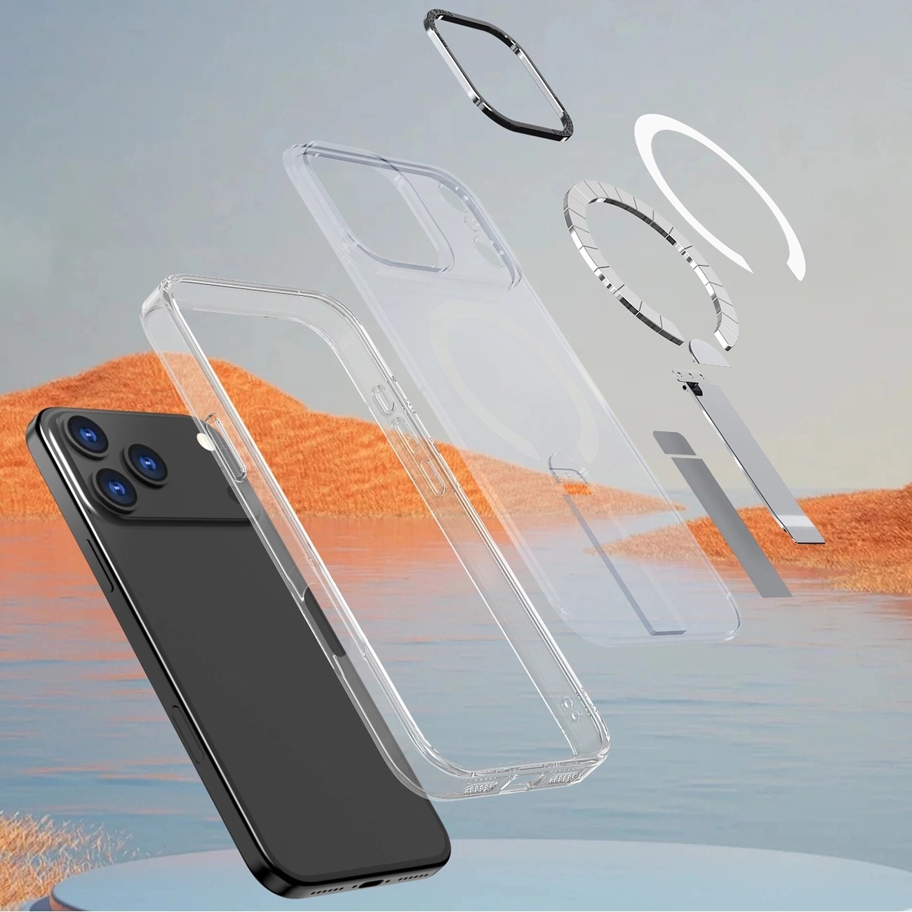 Hybrid Armor X-fodral för Samsung Galaxy S26 Plus med stativ, kompatibel med MagSafe - Transparent