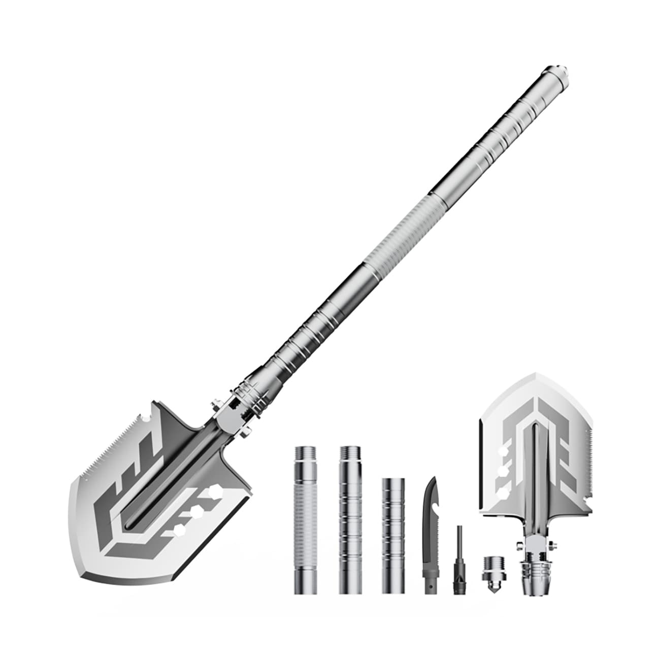 Wozinsky WSS-211 bushcraft spade multifunktionell kniv flint flöjt visselpipa harpun - grå