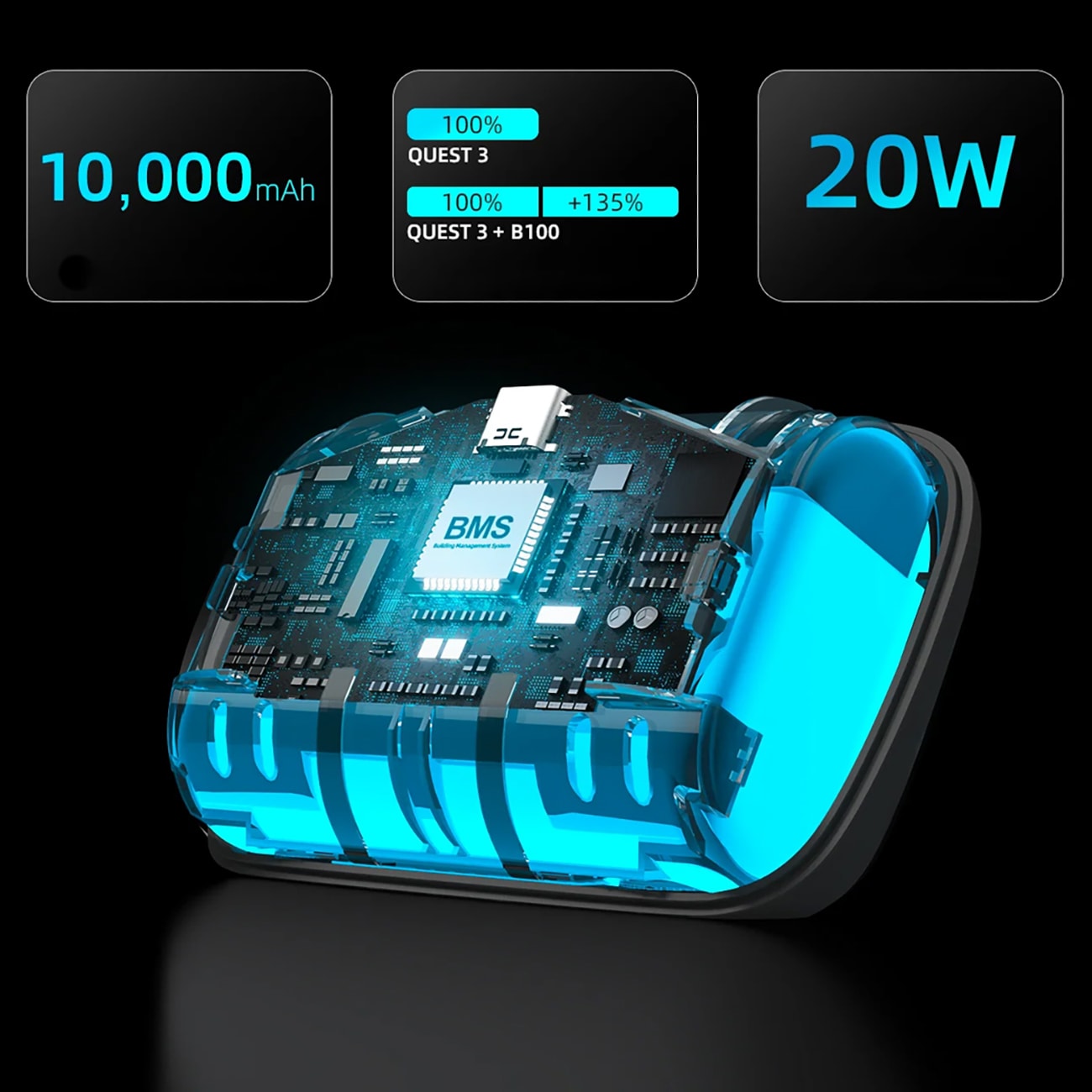BoboVR B100 Externt batteri för Meta Quest S3 Pro och E3 Pro - Vit