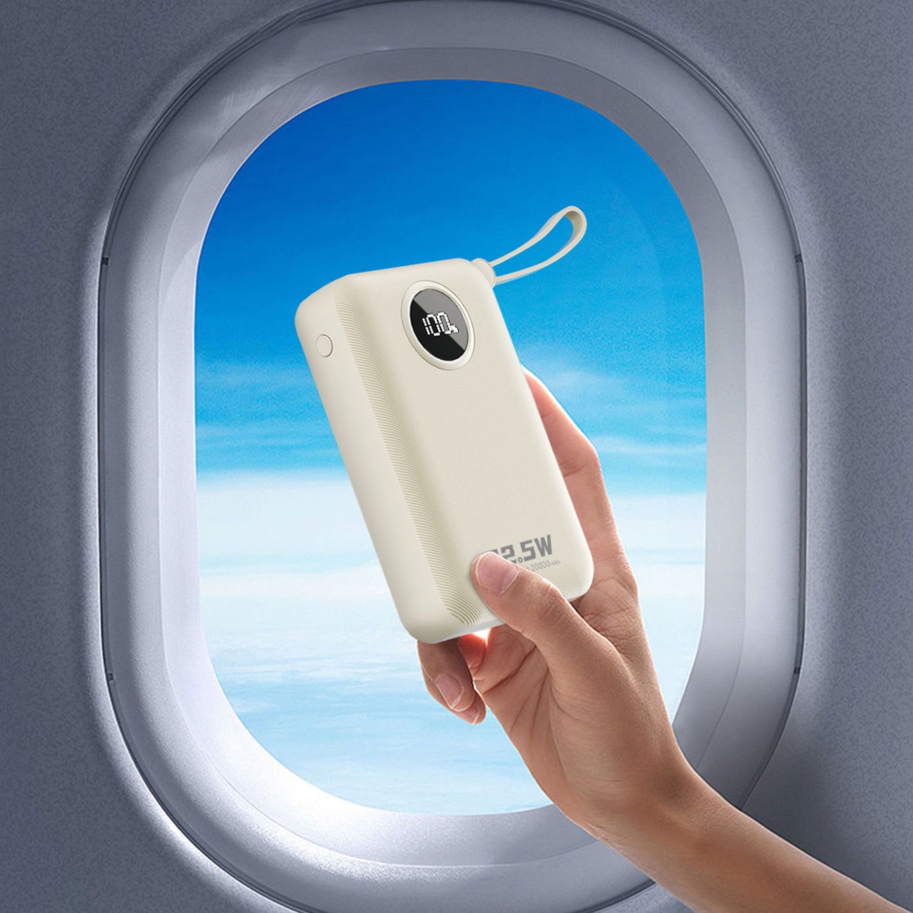 Dudao K14+ Powerbank 20000mAh 22,5W USB-C / USB-A / innebygde Lightning- og USB-C-kabler - Hvit