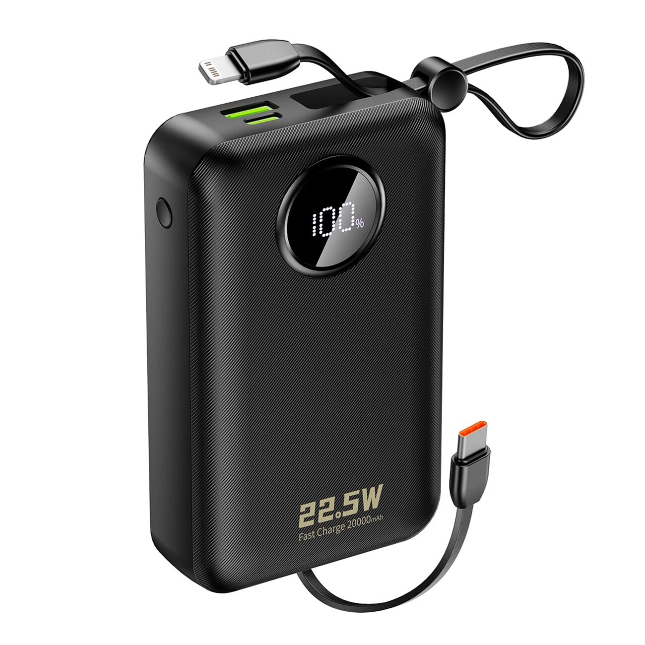 Dudao K14+ Powerbank 20000mAh 22,5W USB-C / USB-A / Inbyggda Lightning- och USB-C-kablar - Svart
