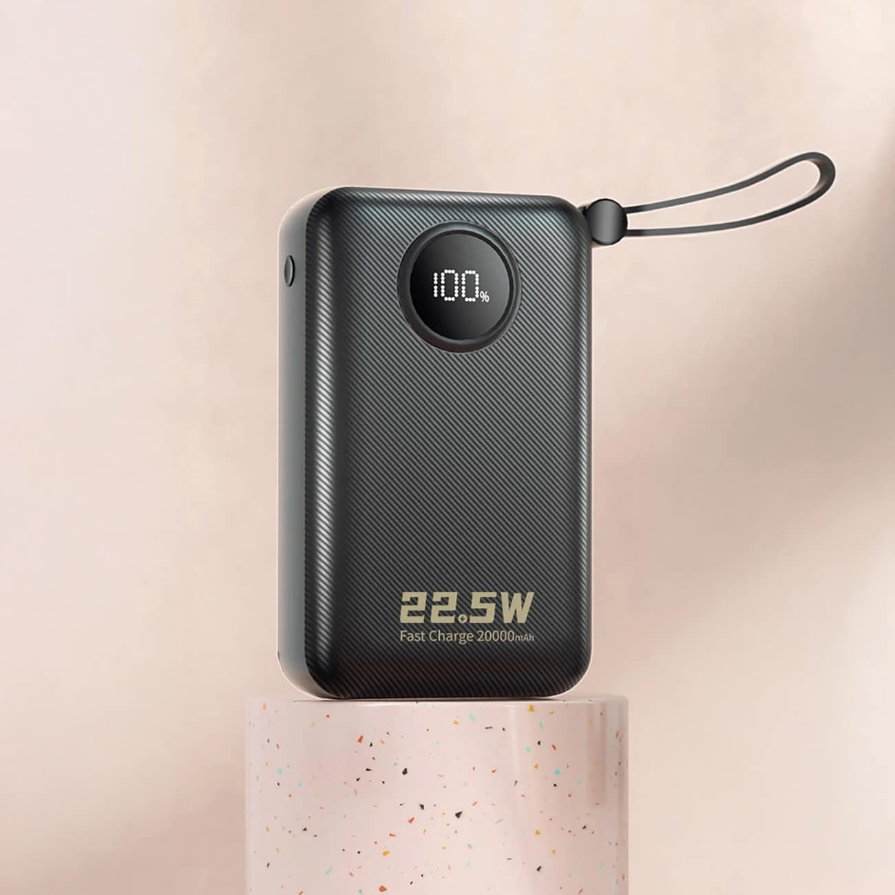 Dudao K14+ Powerbank 20000mAh 22,5W USB-C / USB-A / Inbyggda Lightning- och USB-C-kablar - Svart