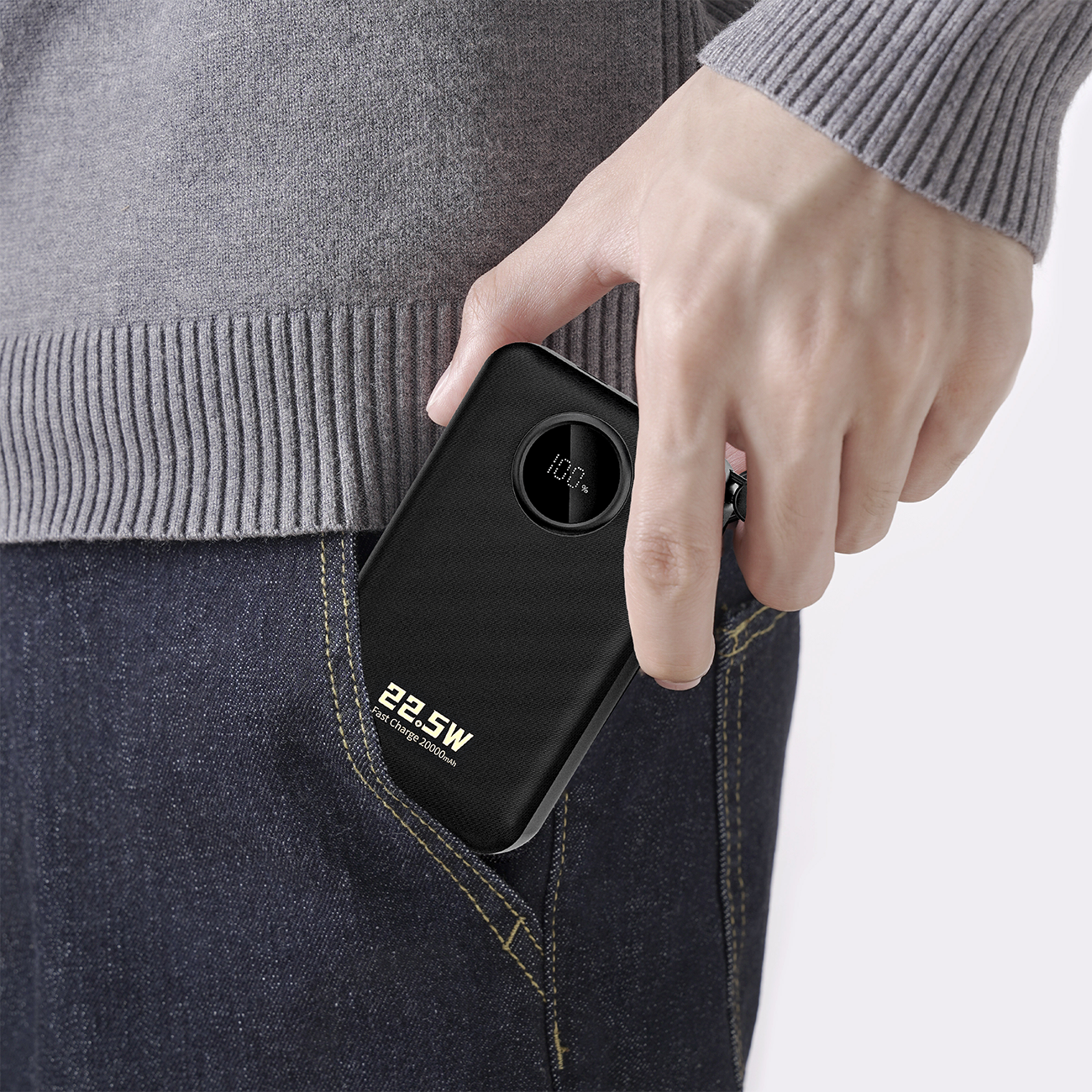Dudao K14+ Powerbank 20000mAh 22,5W USB-C / USB-A / Inbyggda Lightning- och USB-C-kablar - Svart