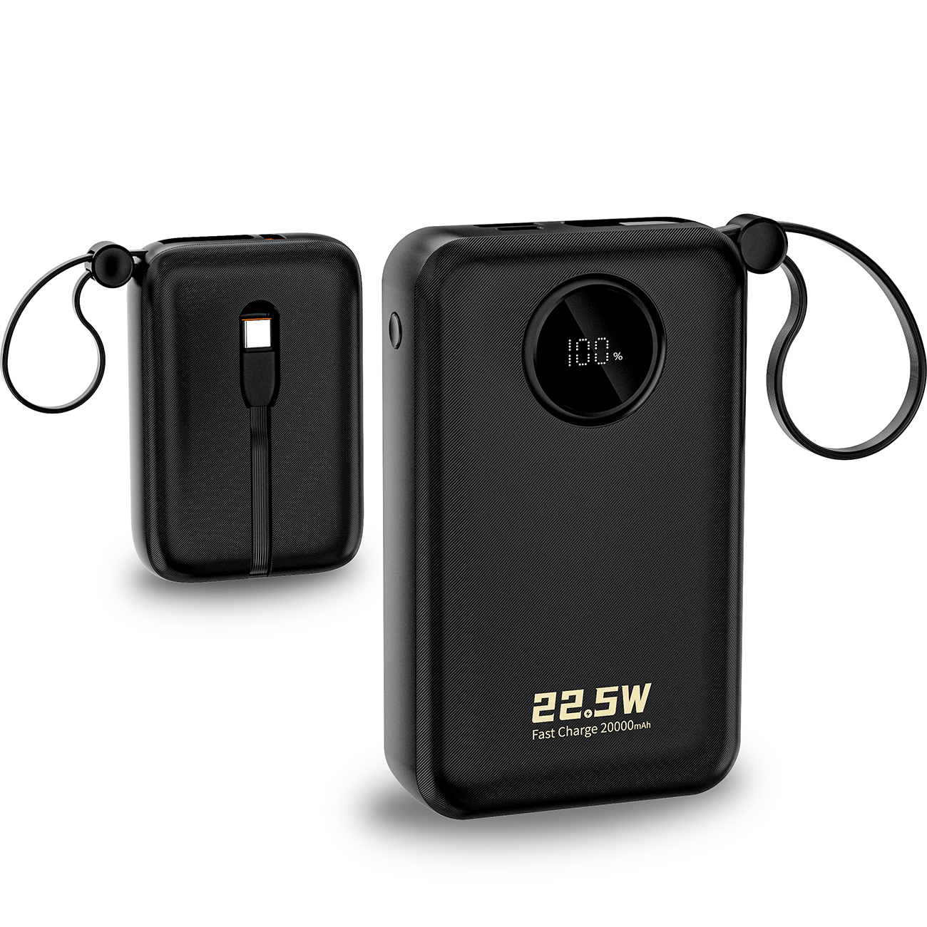 Dudao K14+ Powerbank 20000mAh 22,5W USB-C / USB-A / Inbyggda Lightning- och USB-C-kablar - Svart