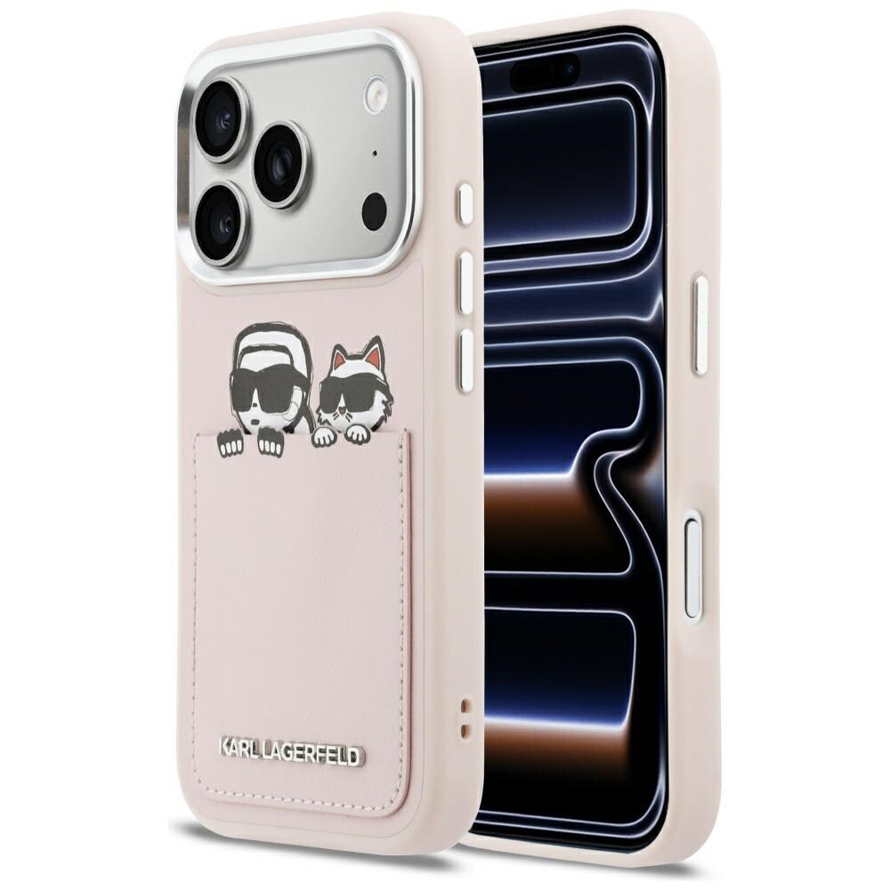 Karl Lagerfeld Karl & Choupette Print & Pocket Fodral för iPhone 17 Pro - Rosa