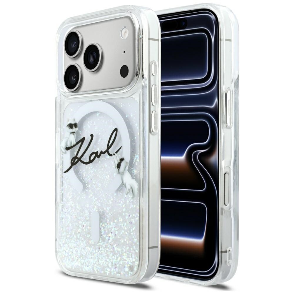 Karl Lagerfeld Liquid Glitter Karl Script Logo MagSafe-fodral för iPhone 17 Pro - Klar