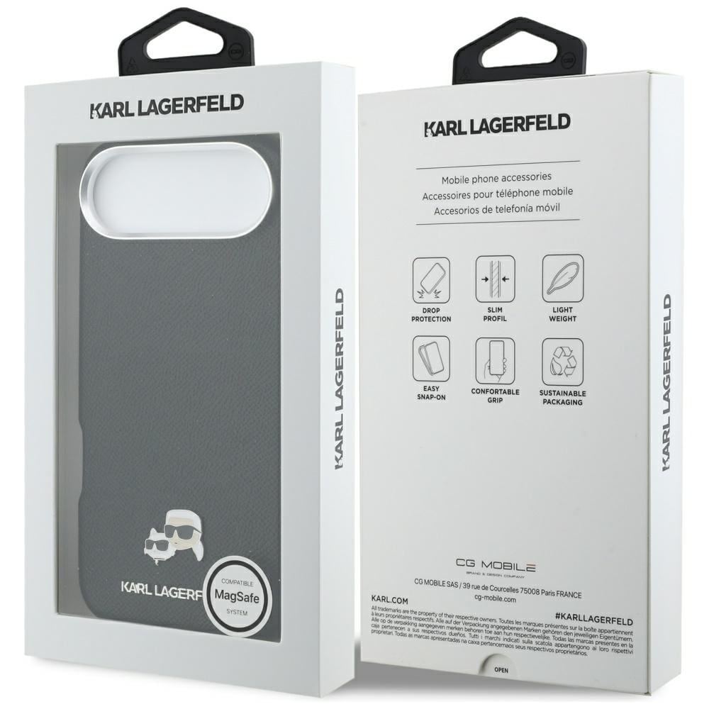 Karl Lagerfeld Karl & Choupette Head Pins Saffiano MagSafe-etui til iPhone Air - Sort