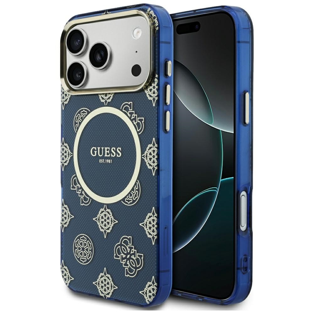 Guess IML Peony Dot MagSafe-fodral för iPhone 17 Pro Max - Blå