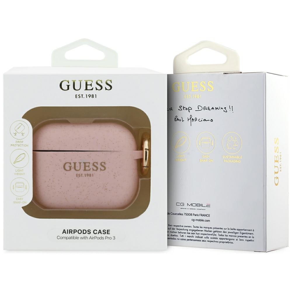 Guess Silikon Glitter Ringfodral för AirPods Pro 3 - Rosa