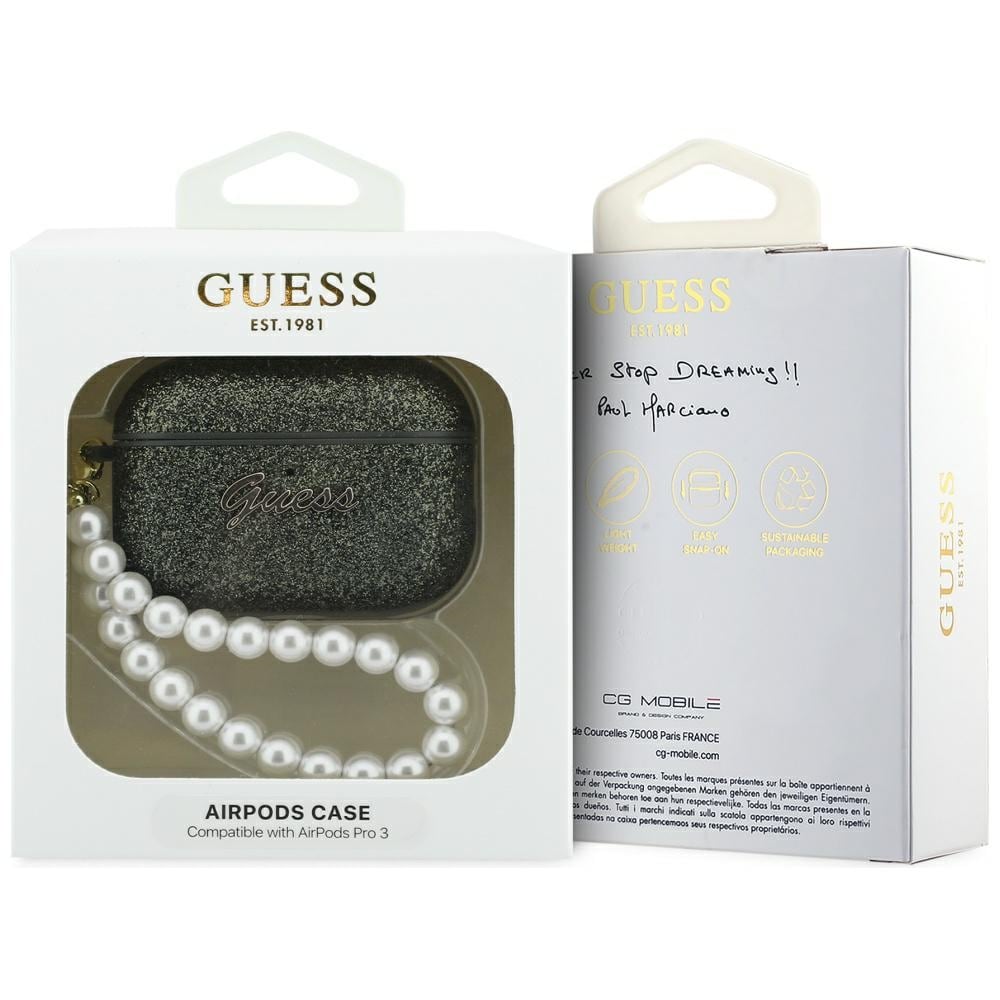 Guess Glitter Pearl Strap Fodral för AirPods Pro 3 - Svart och glitter