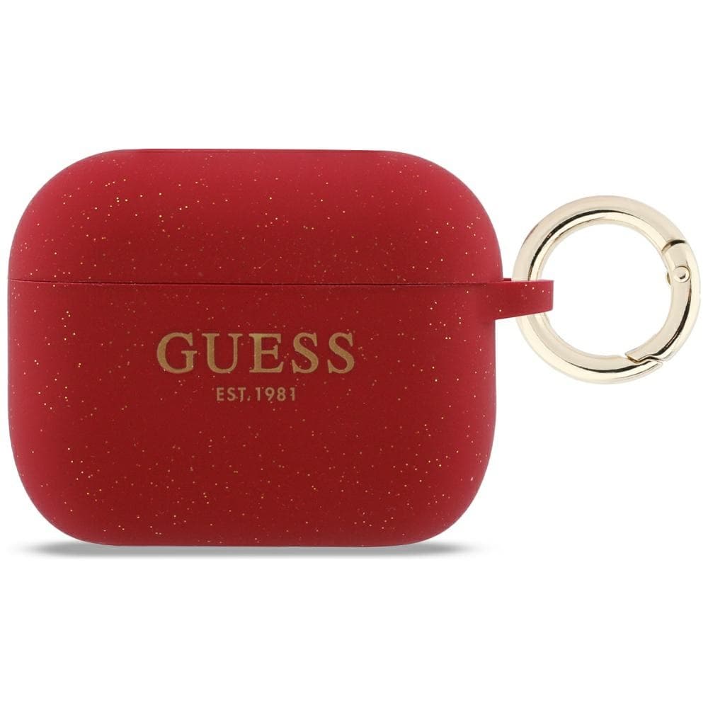 Guess Silikon Glitter Ringfodral för AirPods Pro 3 - Röd och Glitter