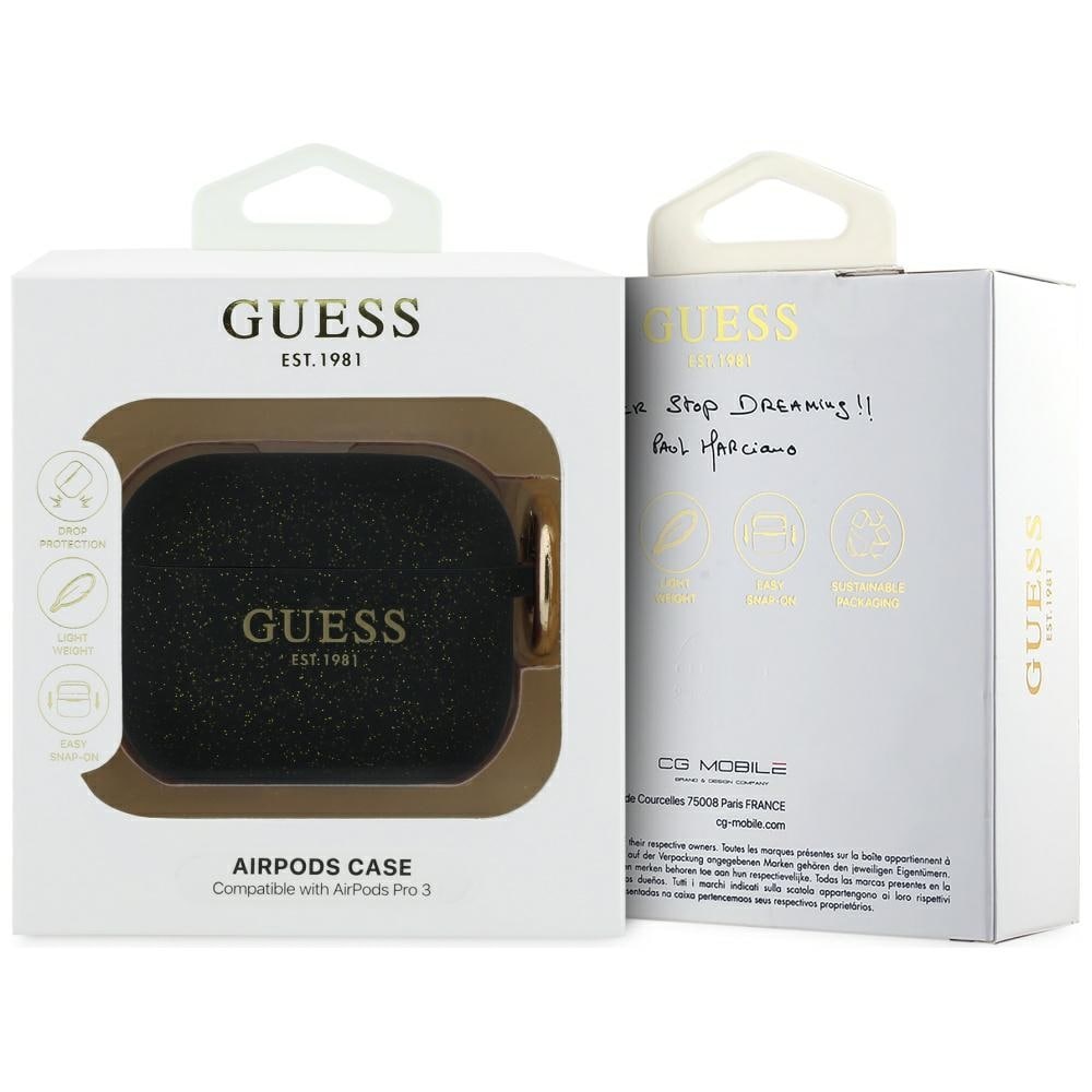 Guess Glitterring-etui i silikone til AirPods Pro 3 - Sort