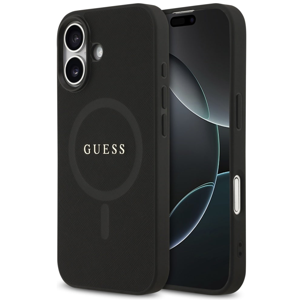 Guess Saffiano Classic Logo MagSafe-fodral för iPhone 17 - svart