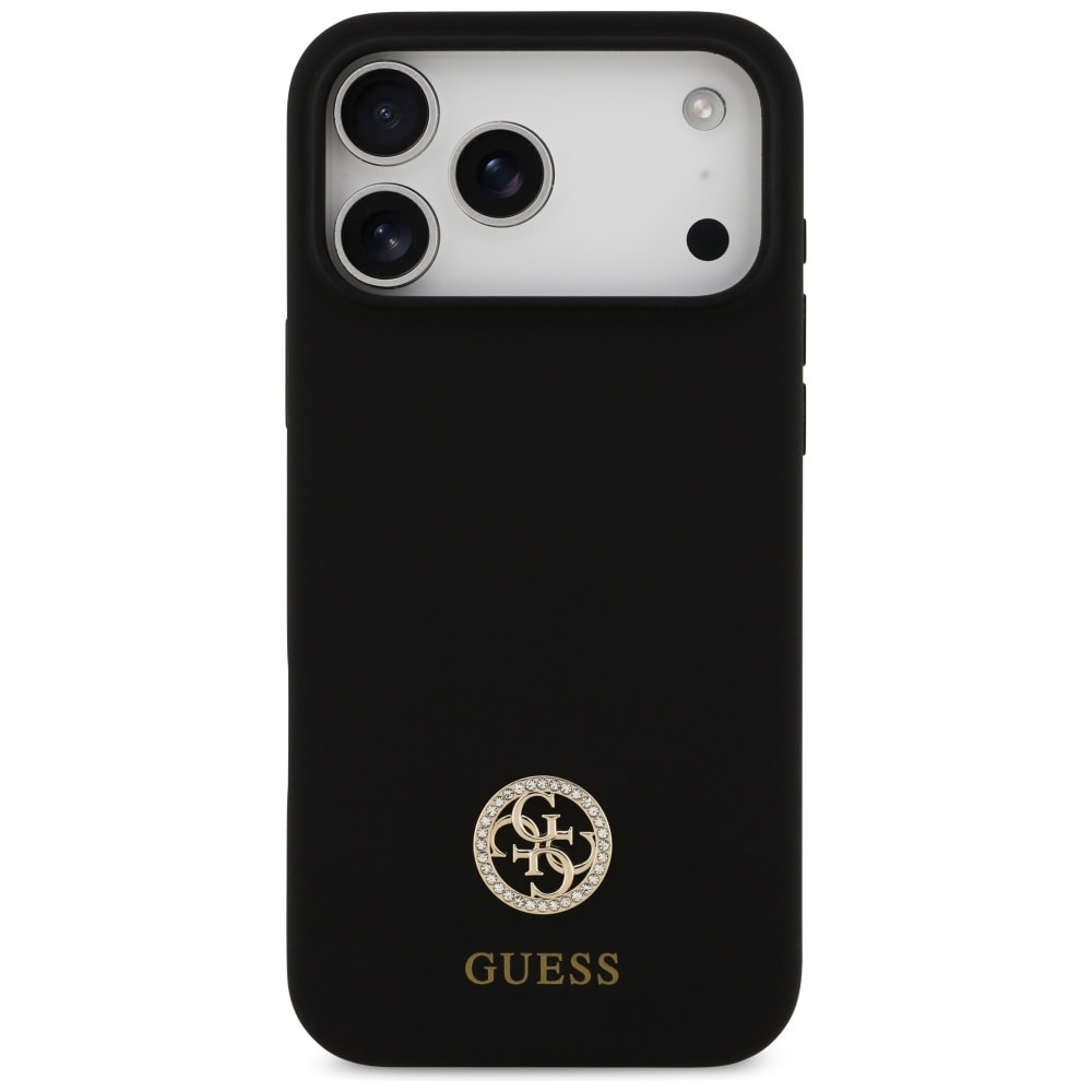 Guess Silikone Logo Strass 4G MagSafe-etui til iPhone 17 Pro Max - Sort