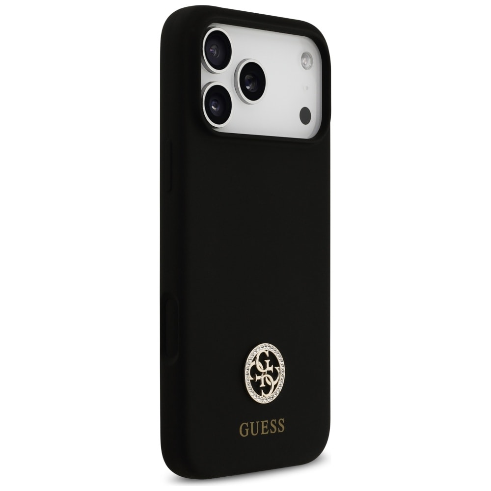 Guess Silikone Logo Strass 4G MagSafe-etui til iPhone 17 Pro Max - Sort
