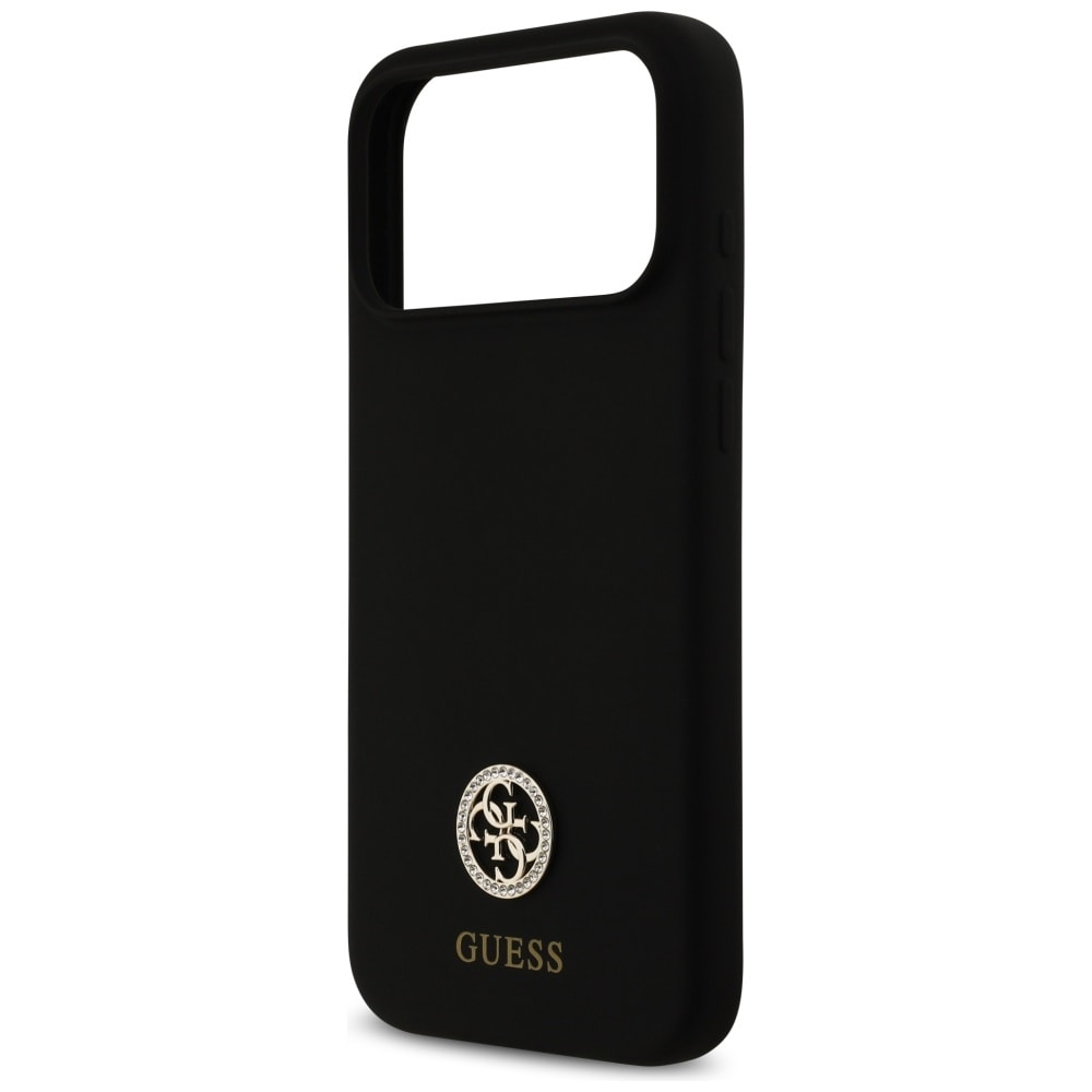 Guess Silikone Logo Strass 4G MagSafe-etui til iPhone 17 Pro Max - Sort