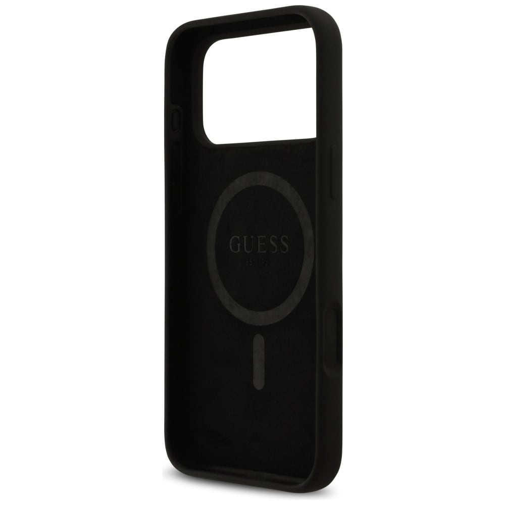 Guess Silikone Logo Strass 4G MagSafe-etui til iPhone 17 Pro Max - Sort