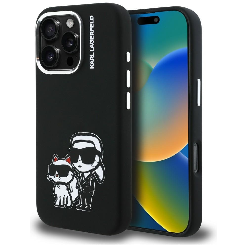 Karl Lagerfeld Silikon Karl&Choupette Sketch MagSafe Fodral för iPhone 16 Pro - Svart