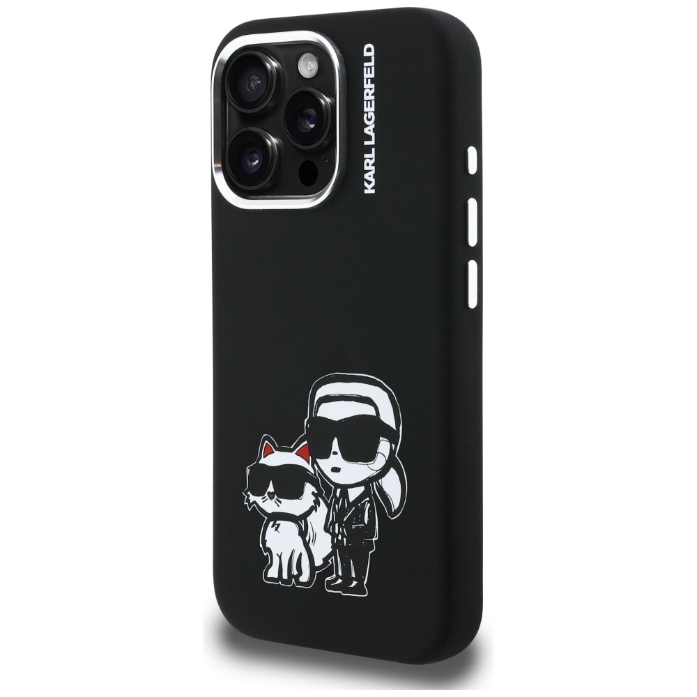 Karl Lagerfeld Silikon Karl&Choupette Sketch MagSafe Fodral för iPhone 16 Pro - Svart