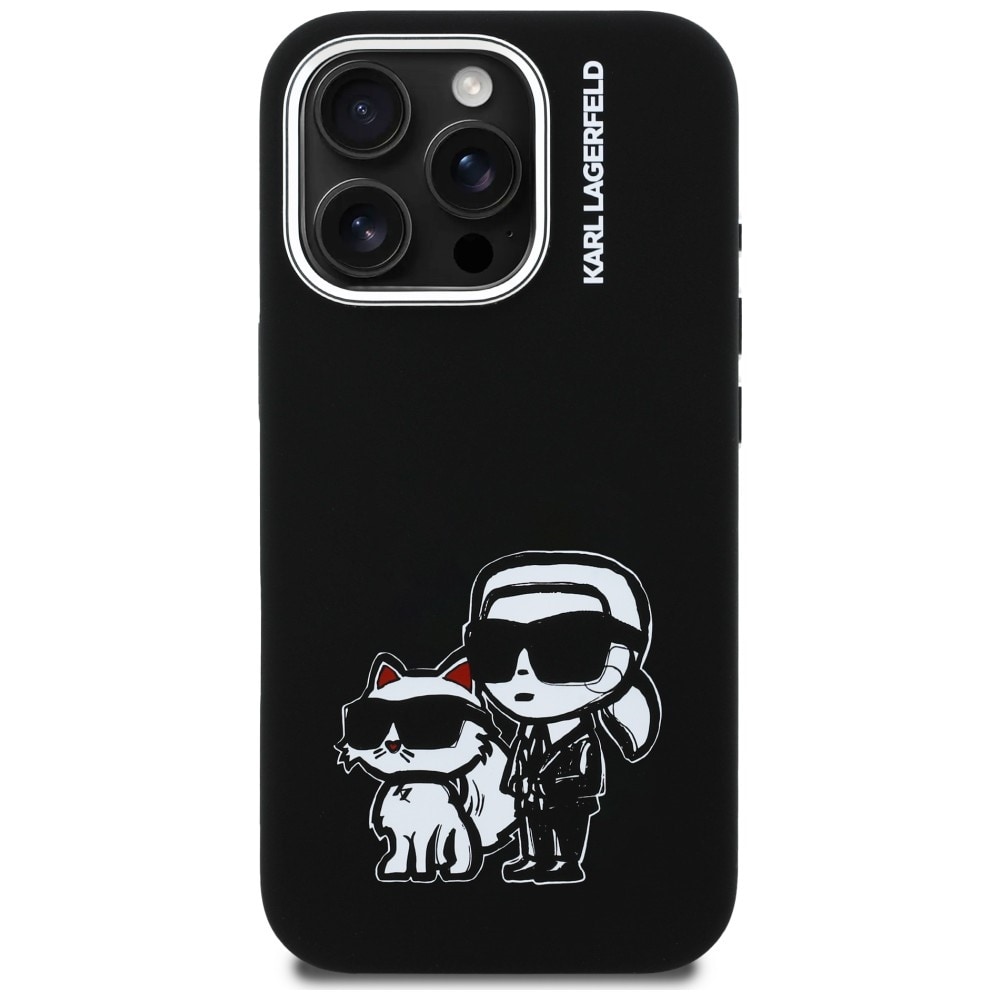 Karl Lagerfeld Silikon Karl&Choupette Sketch MagSafe Fodral för iPhone 16 Pro - Svart