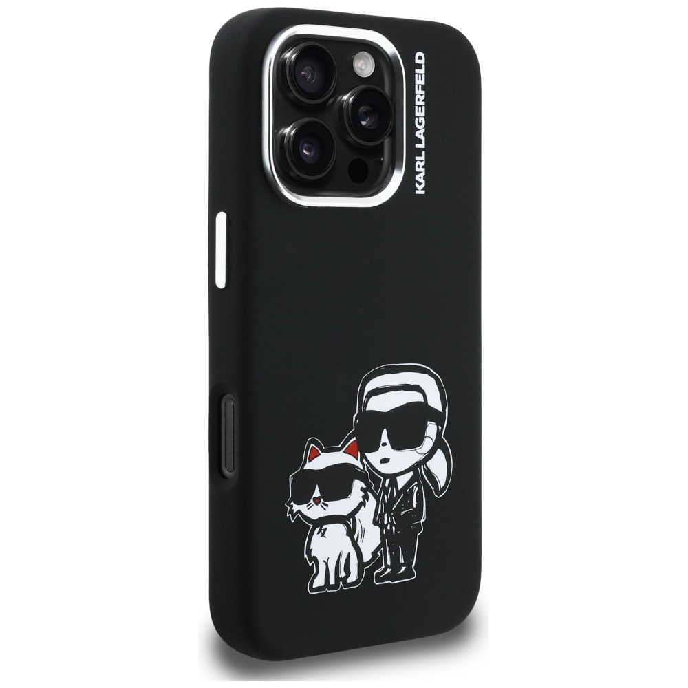 Karl Lagerfeld Silikon Karl&Choupette Sketch MagSafe Fodral för iPhone 16 Pro - Svart