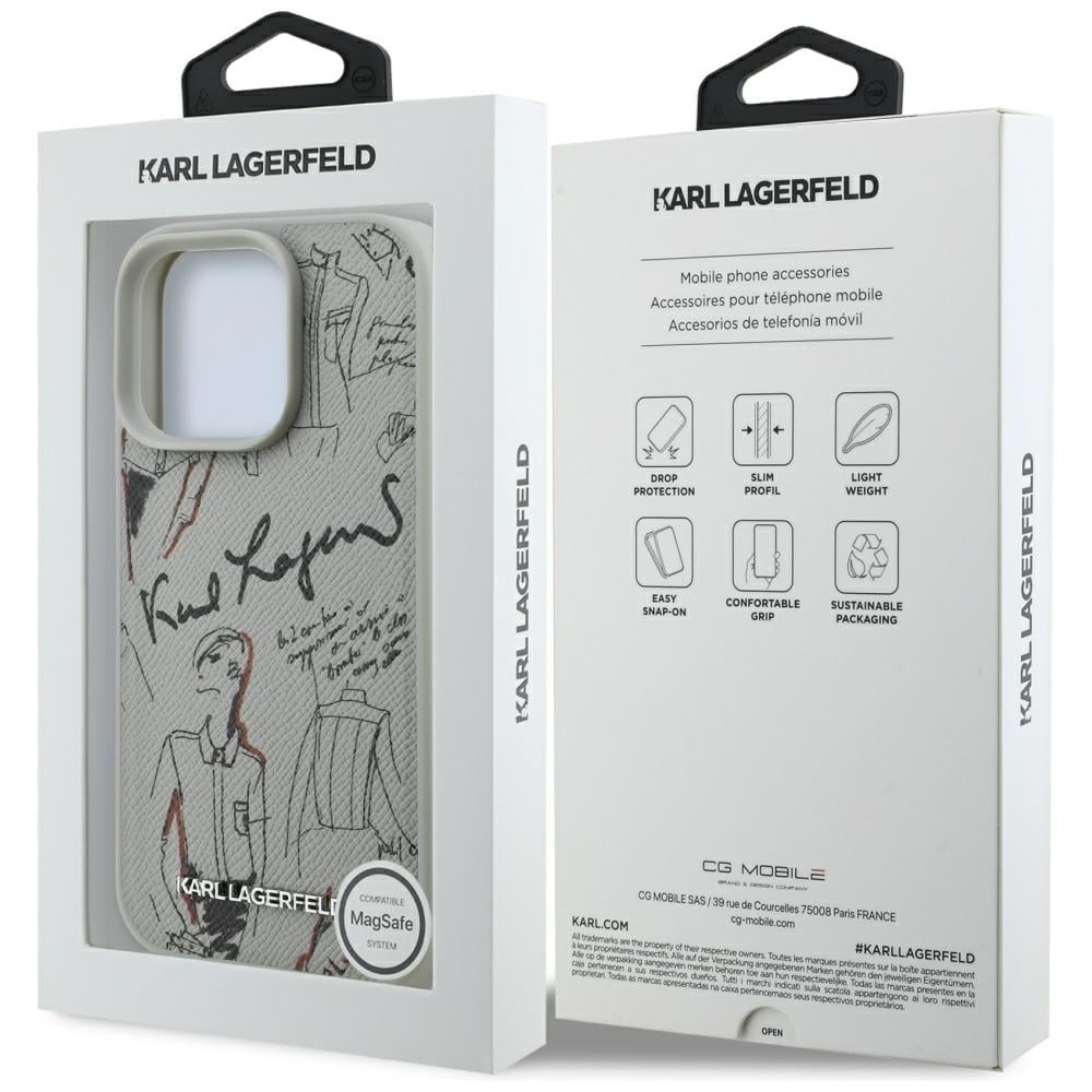 Karl Lagerfeld MagSafe-etui med kornet mønster og logo til iPhone 16 Pro - grå