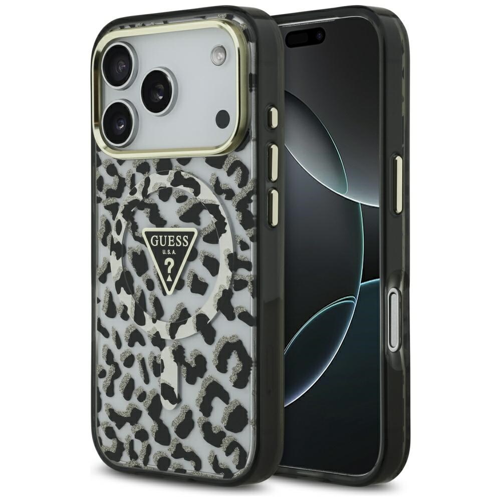 Guess Leopard Glitter MagSafe-fodral för iPhone 17 Pro - Svart