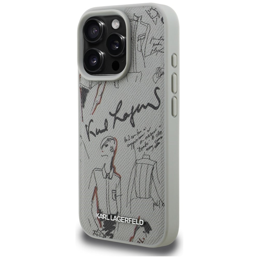 Karl Lagerfeld MagSafe-fodral med kornigt mönster och logotyp för iPhone 16 Pro Max - Grå