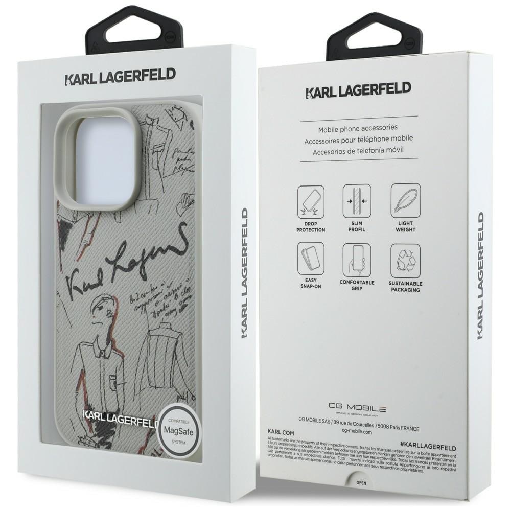 Karl Lagerfeld MagSafe-fodral med kornigt mönster och logotyp för iPhone 16 Pro Max - Grå