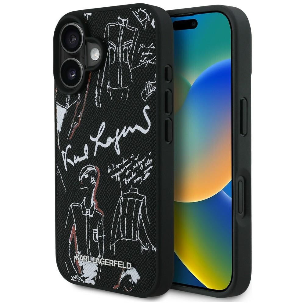 Karl Lagerfeld MagSafe-fodral med kornigt mönster och logotyp för iPhone 16 - Svart