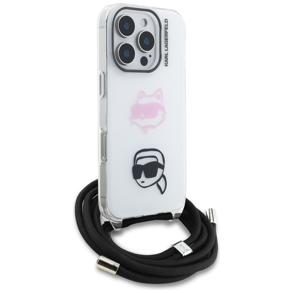 Karl Lagerfeld IML Crossbody Karl&Choupette Huvudfodral för iPhone 16 Pro Max - Vit