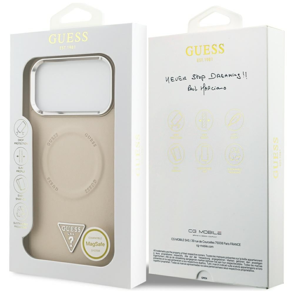 Guess MagSafe-fodral med triangellogo för iPhone 17 Pro - Beige