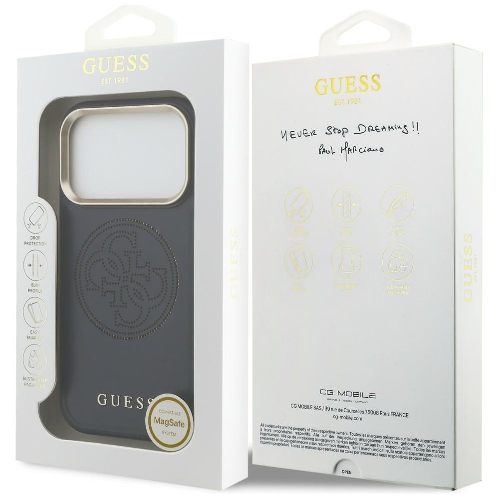 Guess Perforeret 4G MagSafe-etui til iPhone 17 Pro Max - blå