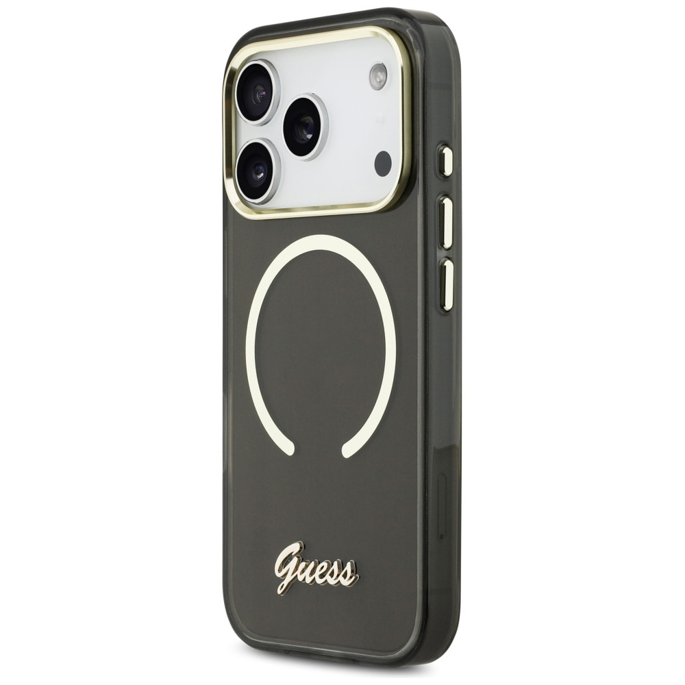 Guess IML Script MagSafe-fodral i metall för iPhone 17 Pro - Svart