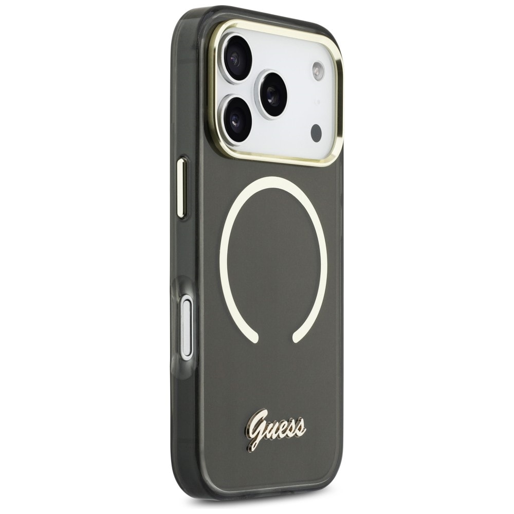 Guess IML Script MagSafe-fodral i metall för iPhone 17 Pro - Svart