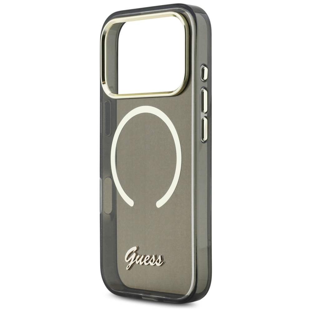 Guess IML Script MagSafe-fodral i metall för iPhone 17 Pro - Svart