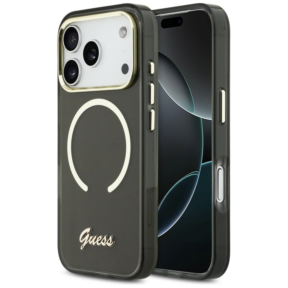 Guess IML Script MagSafe-fodral i metall för iPhone 17 Pro Max - Svart