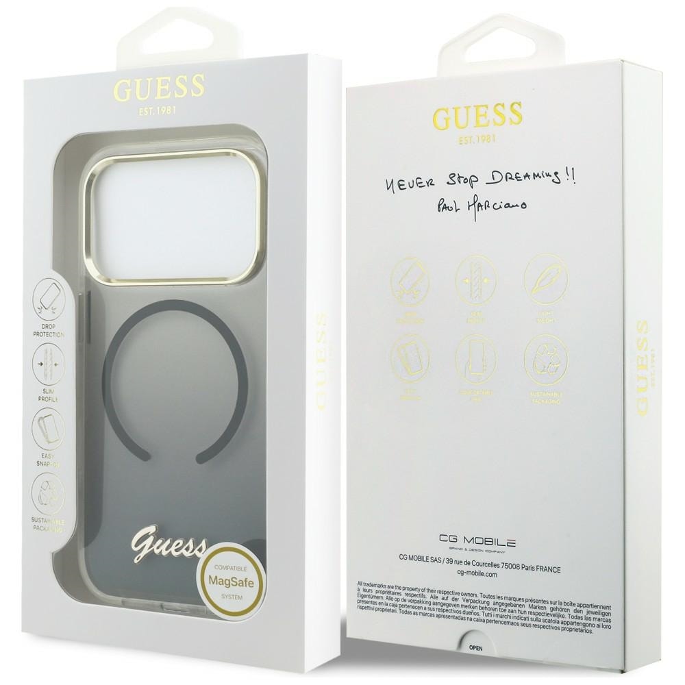 Guess IML Gradient Script MagSafe-fodral i metall för iPhone 17 Pro Max - Svart