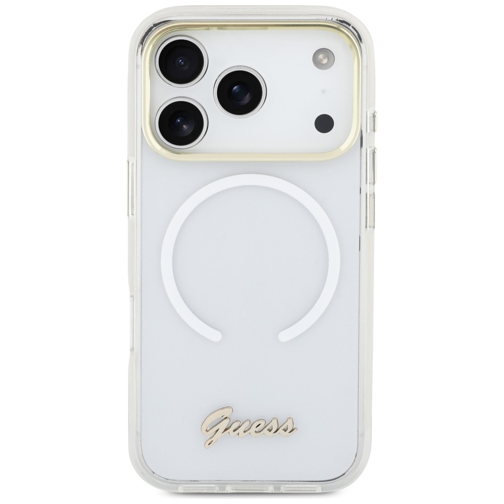 Guess IML Gradient Script MagSafe-fodral i metall för iPhone 17 Pro - Vit