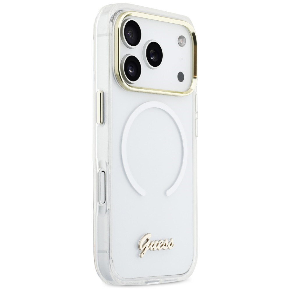 Guess IML Gradient Script MagSafe-fodral i metall för iPhone 17 Pro - Vit
