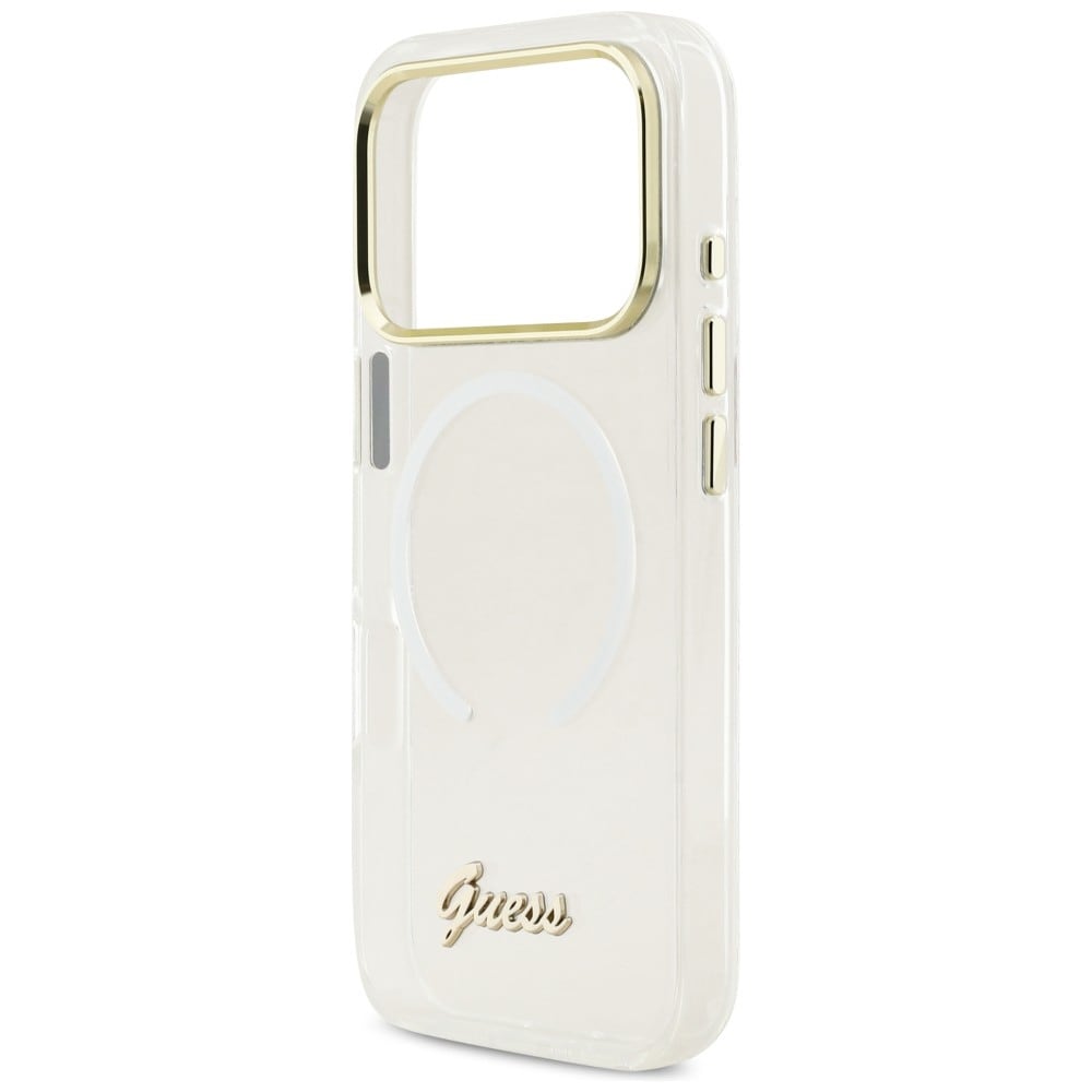 Guess IML Gradient Script MagSafe-fodral i metall för iPhone 17 Pro - Vit