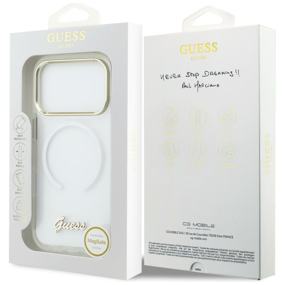 Guess IML Gradient Script MagSafe-fodral i metall för iPhone 17 Pro - Vit