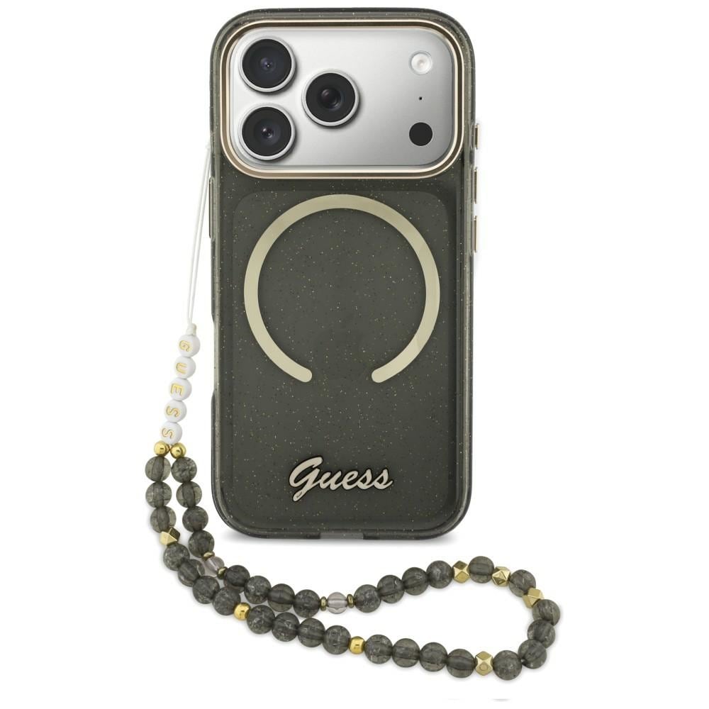 Guess IML Glitters Script Strap MagSafe-fodral för iPhone 17 Pro - Svart