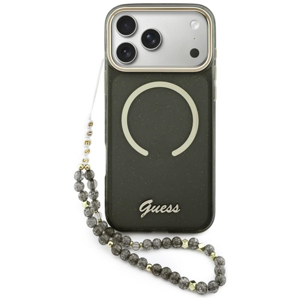 Guess IML Glitters Script Strap MagSafe-fodral för iPhone 17 Pro Max - svart