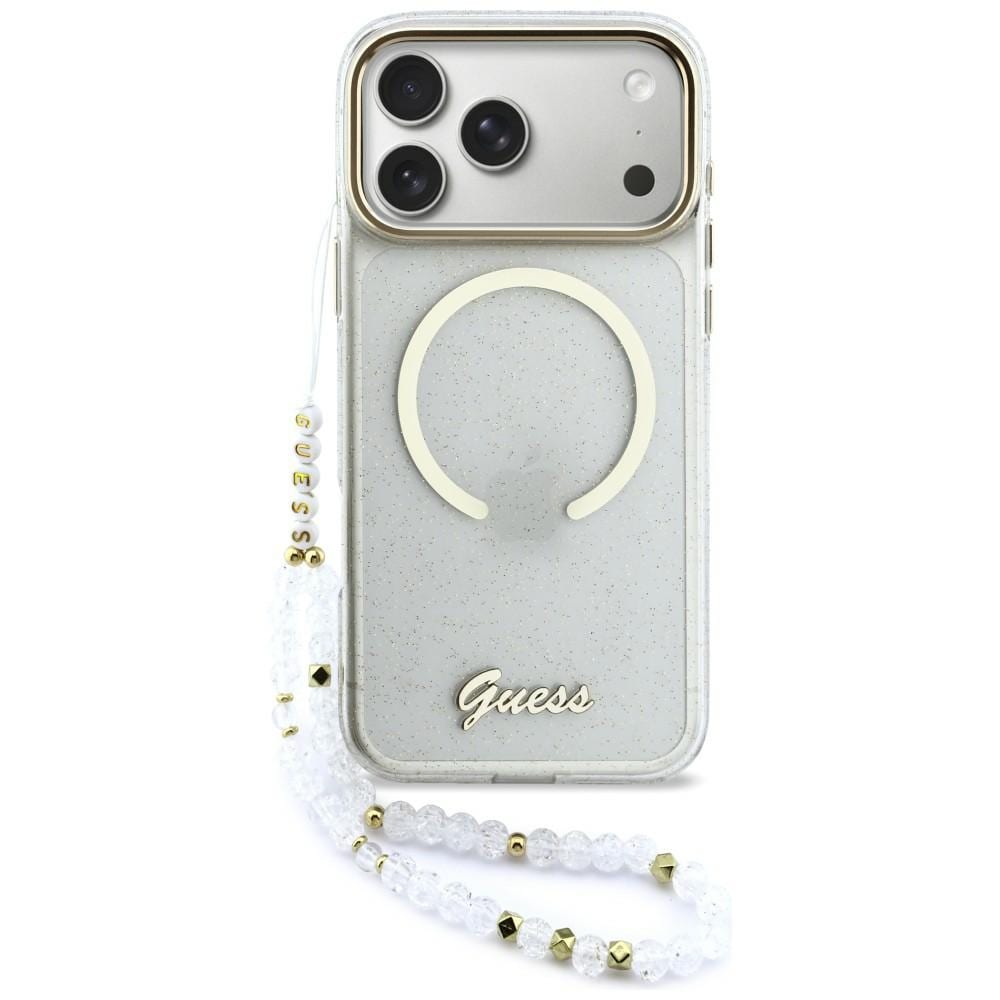 Guess IML Glitters Script Strap MagSafe-fodral för iPhone 17 Pro Max - Klar