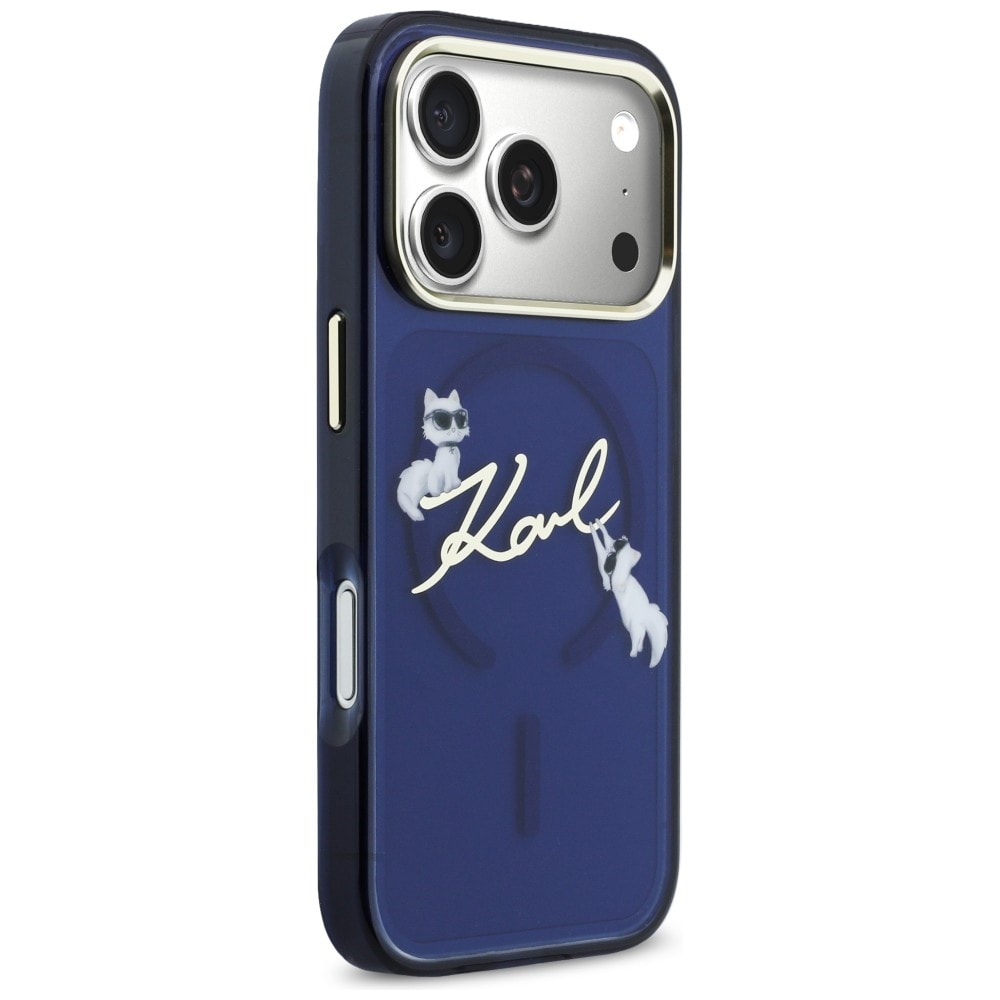 Karl Lagerfeld IML Choupettes Karl Script Logo MagSafe-fodral för iPhone 17 Pro Max - Blå