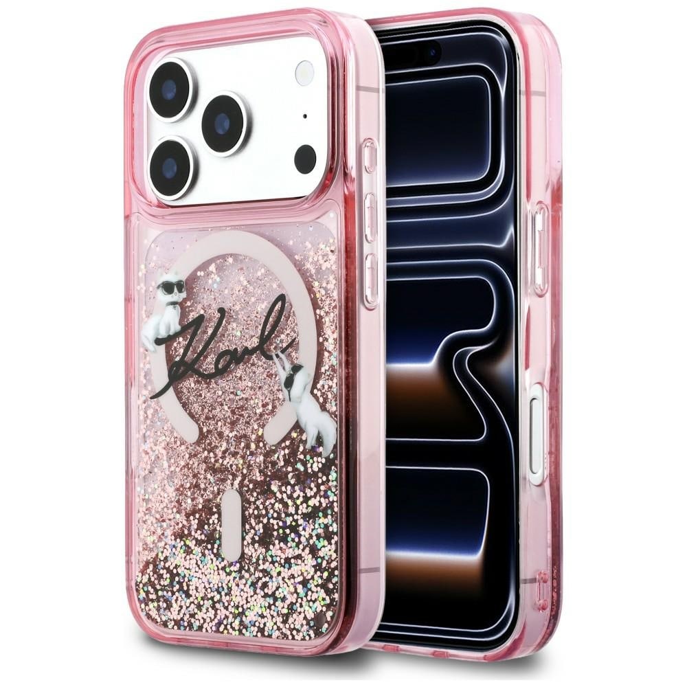 Karl Lagerfeld Liquid Glitter Karl Script Logo MagSafe-fodral för iPhone 17 Pro Max - Rosa